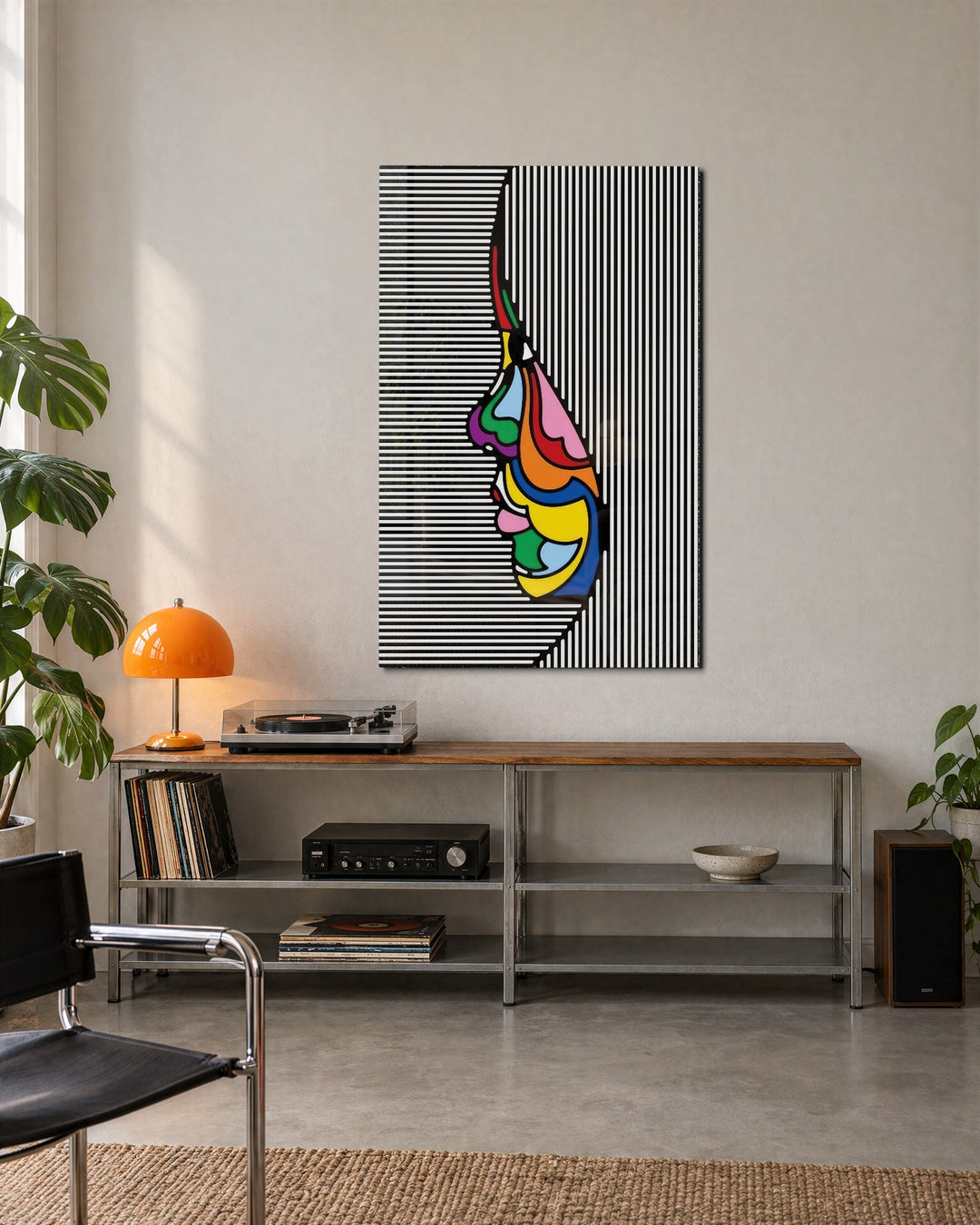 Face Behind the Stripes No. 2 glass wall art, lifestyle view