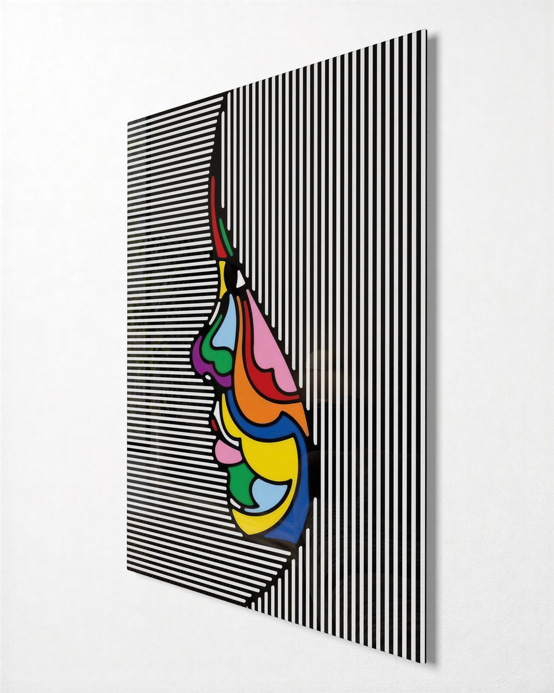 Face Behind the Stripes No. 2 glass wall art, side view