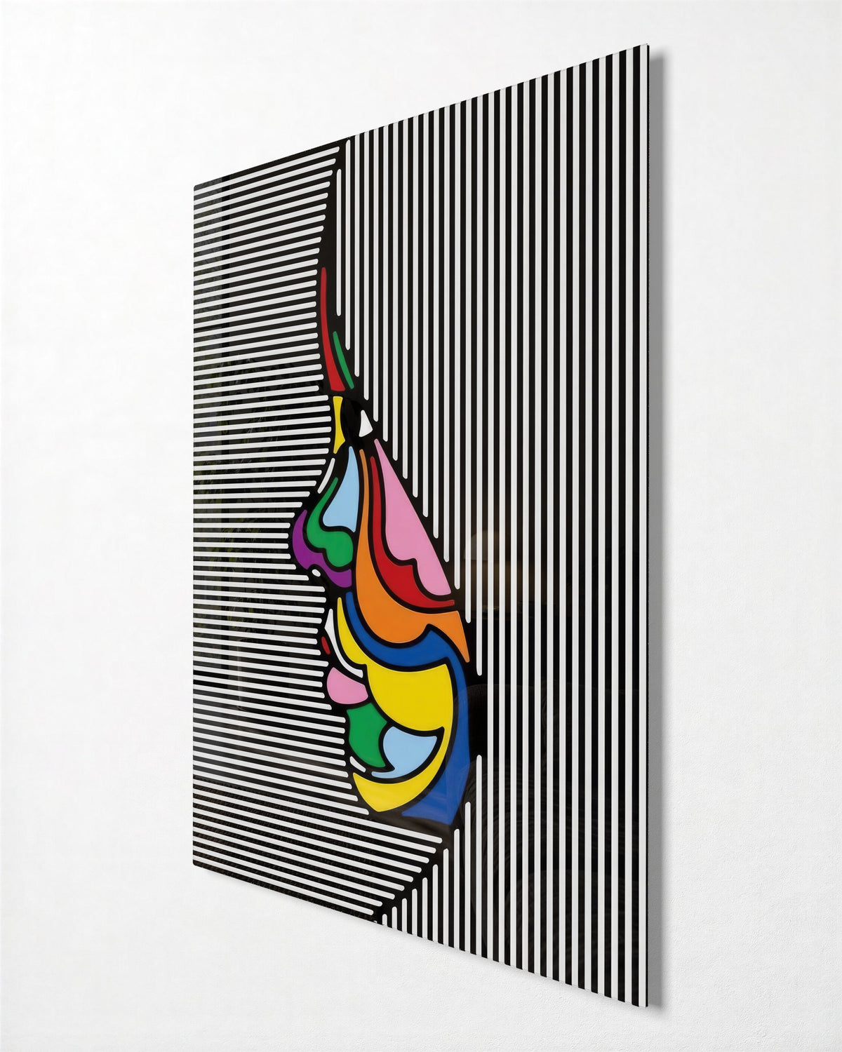 Face Behind the Stripes No. 2 glass wall art, side view