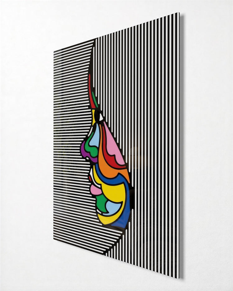 Face Behind the Stripes No. 2 glass wall art, side view