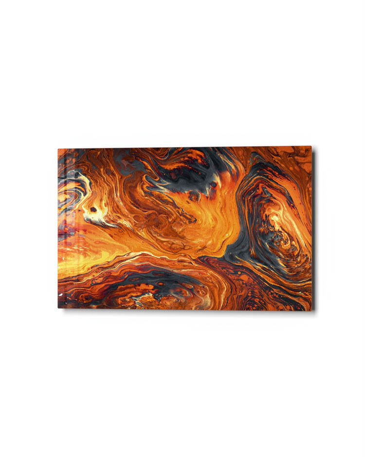 Molten Orange Swirl glass wall art, studio view