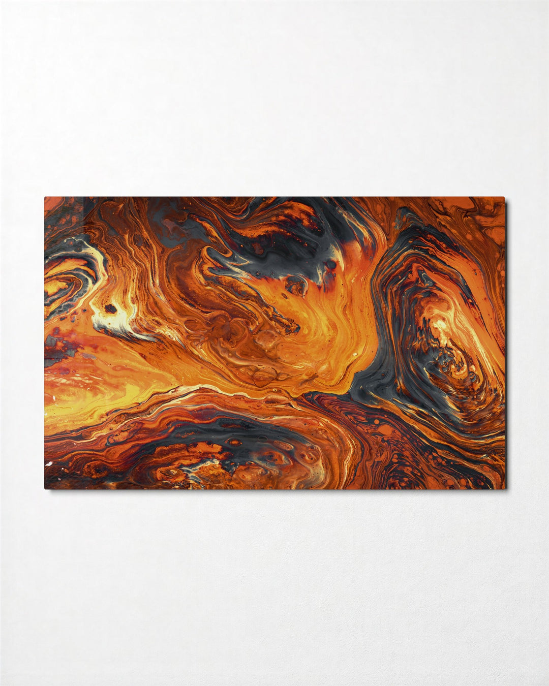 Molten Orange Swirl glass wall art, front view