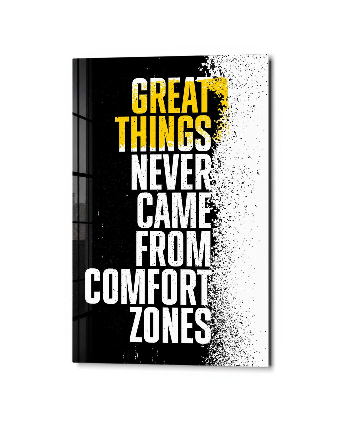 Not From Comfort Zones glass wall art, studio view