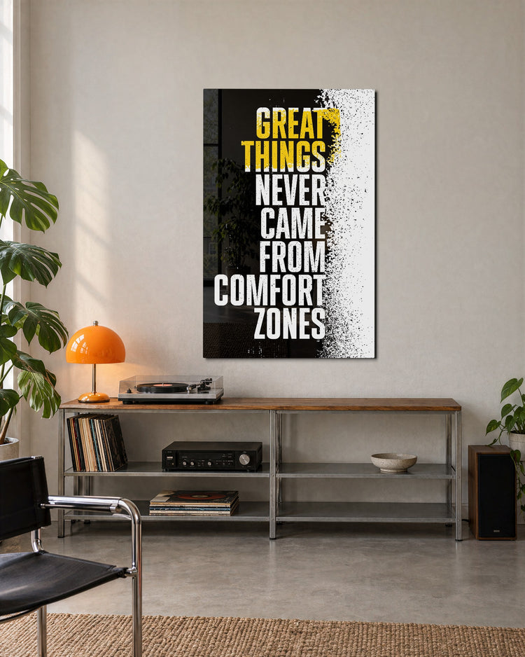 Not From Comfort Zones glass wall art, lifestyle view
