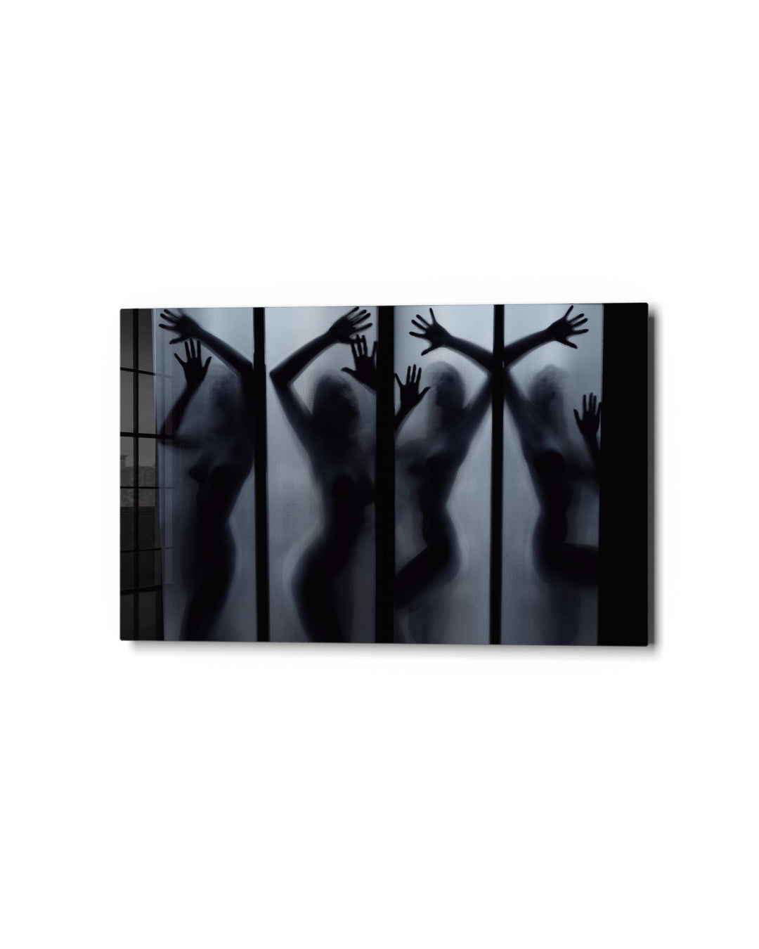 Four Shadows Behind Glass glass wall art, studio view