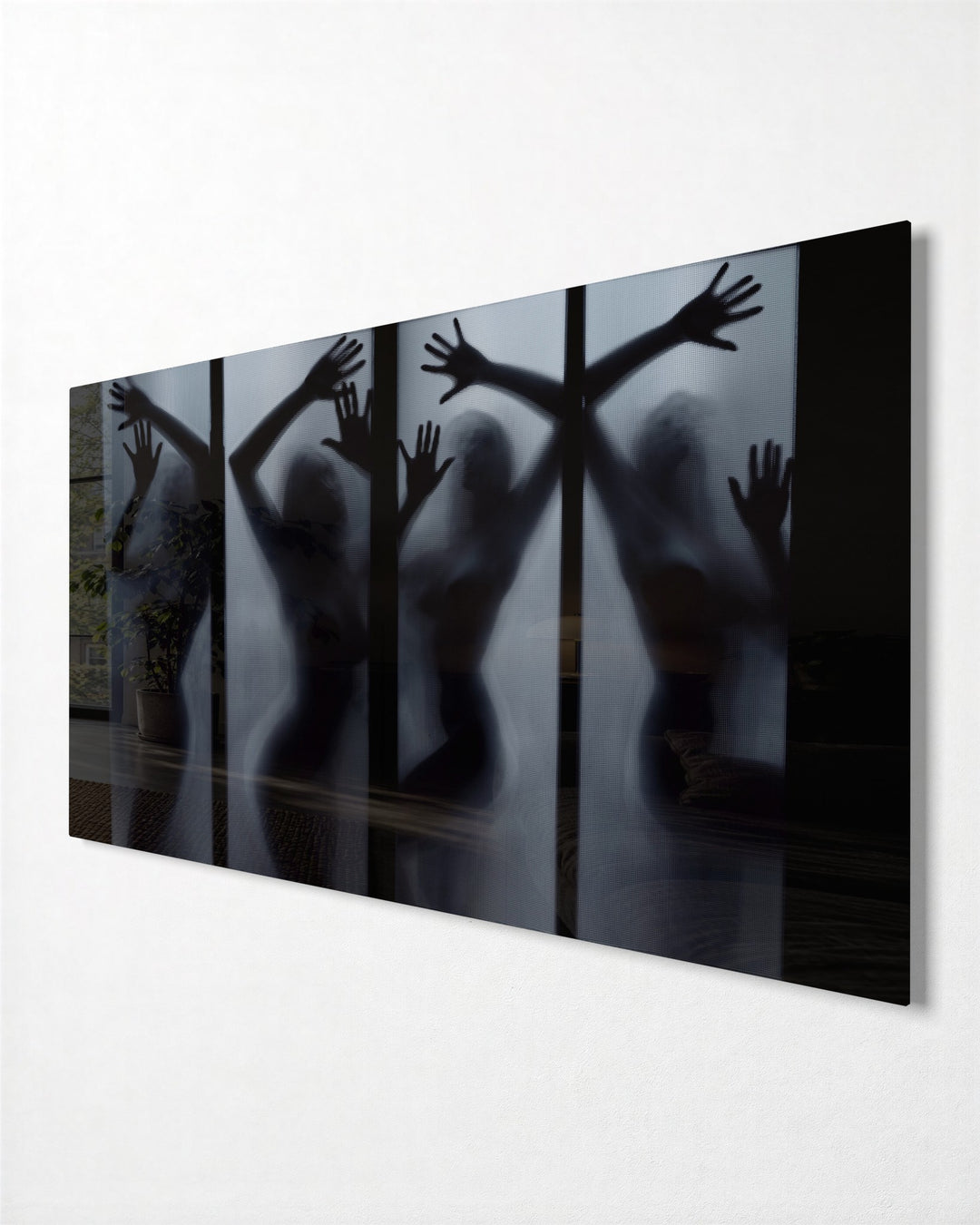Four Shadows Behind Glass glass wall art, side view