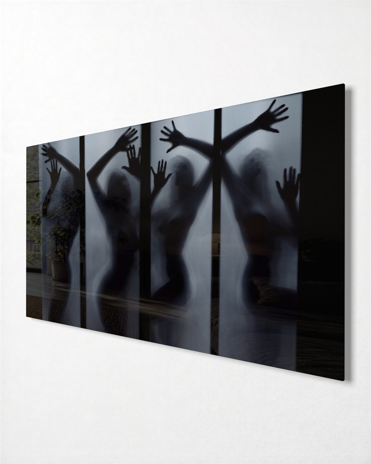 Four Shadows Behind Glass glass wall art, side view