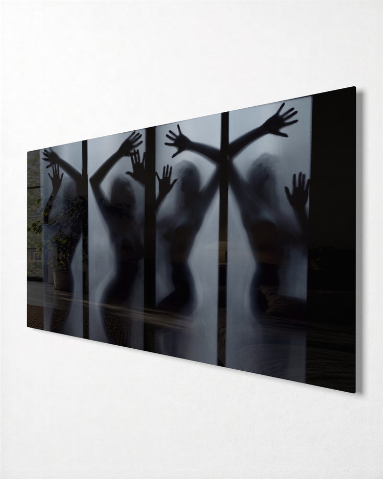 Four Shadows Behind Glass glass wall art, side view