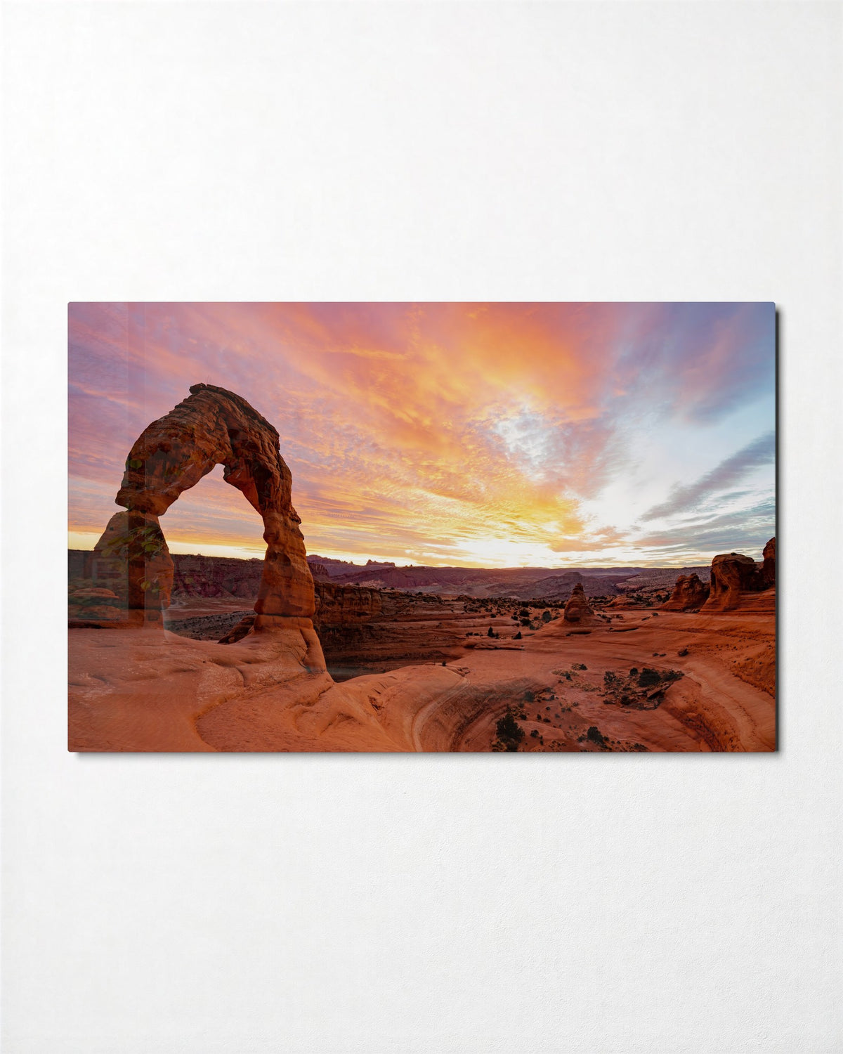 Desert Arch at Sunset glass wall art, front view