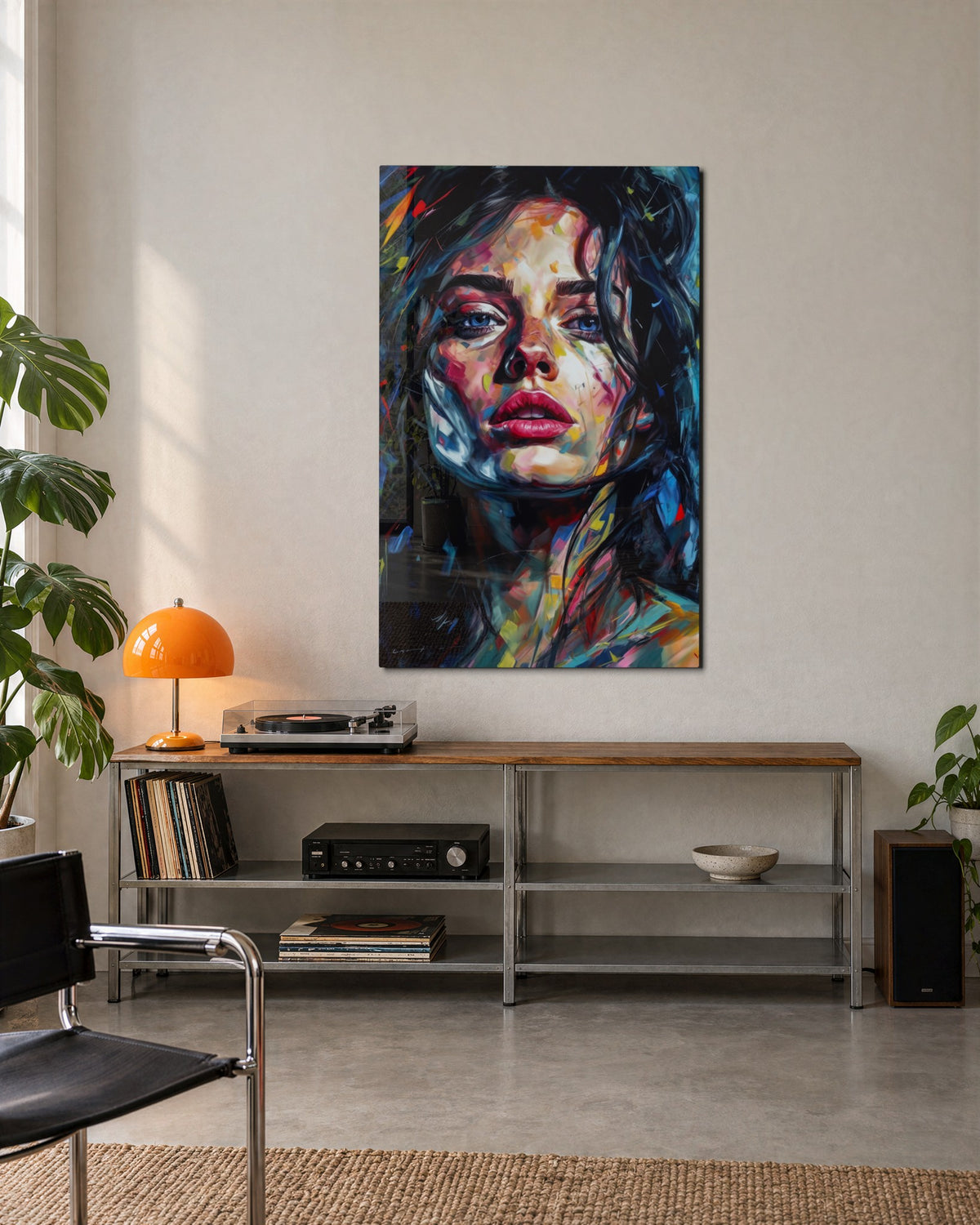 Portrait in Bold Strokes glass wall art, lifestyle view