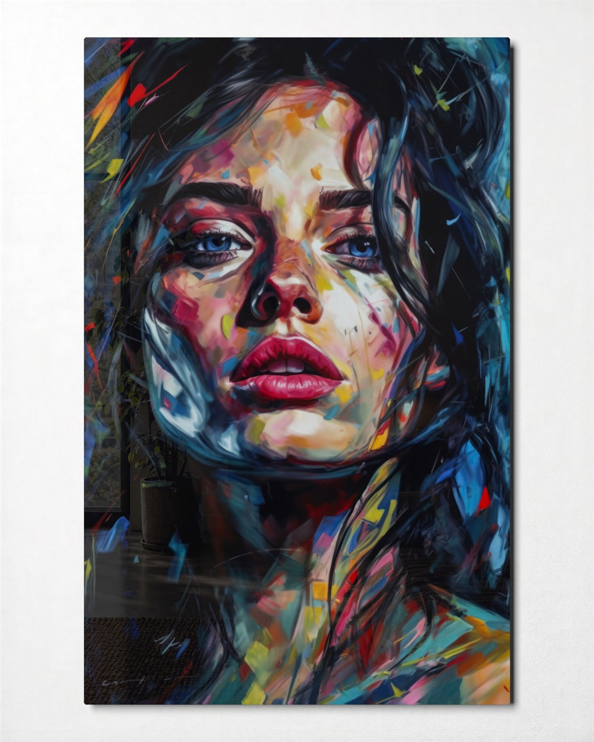 Portrait in Bold Strokes glass wall art, front view