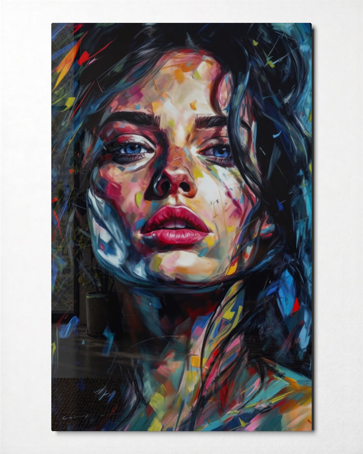 Portrait in Bold Strokes glass wall art, front view