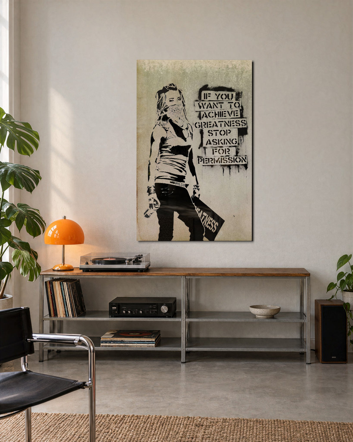 Stop Asking Permission glass wall art, lifestyle view