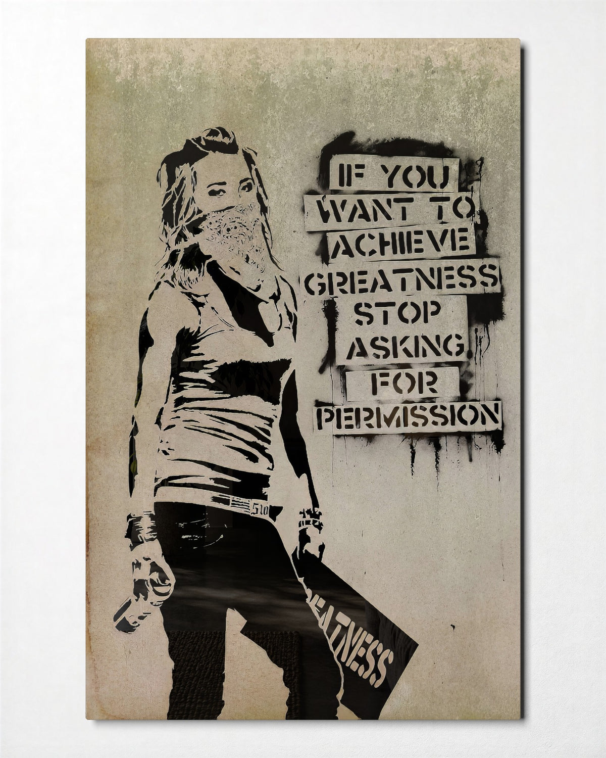 Stop Asking Permission glass wall art, front view