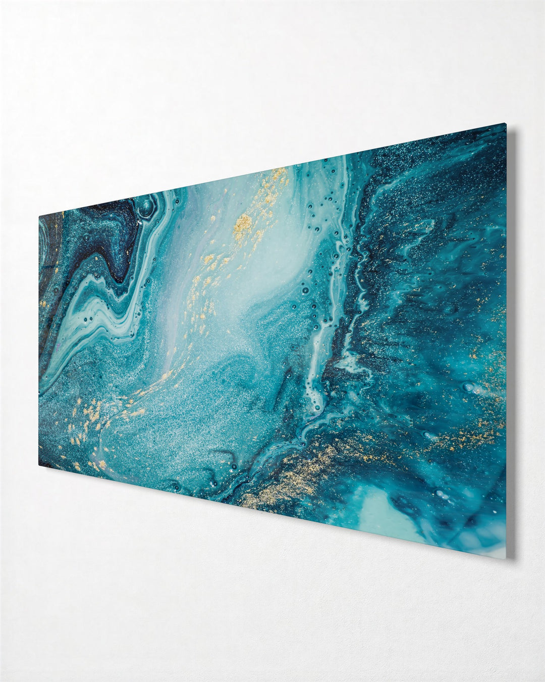Ocean Marble Swirl glass wall art, side view