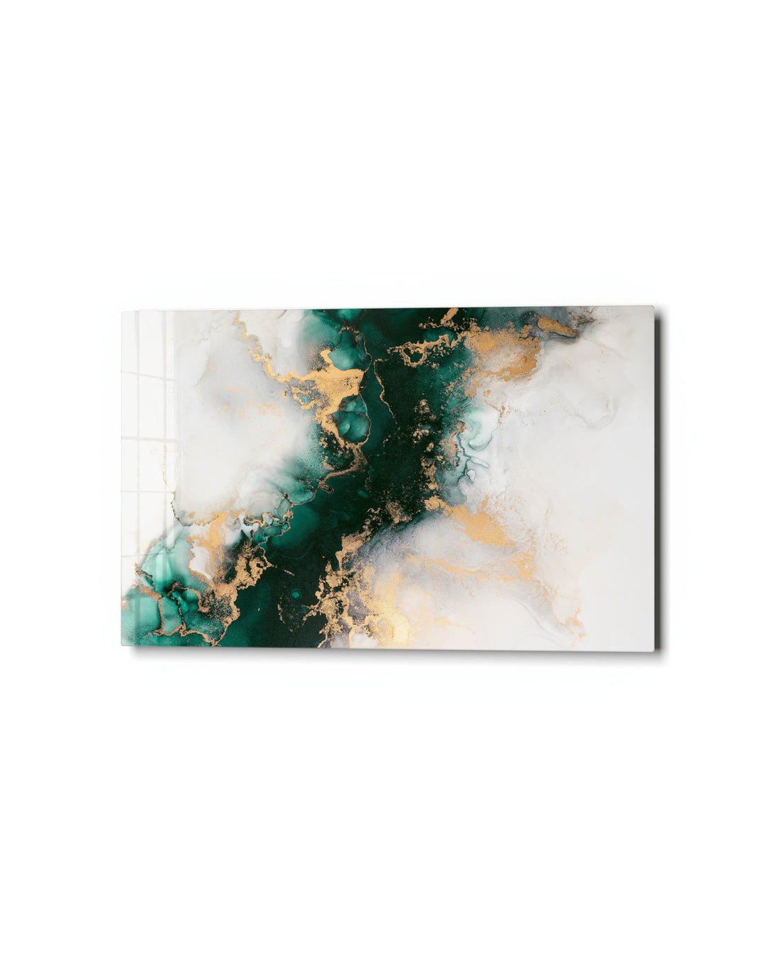 Emerald Marble With Gold glass wall art, studio view