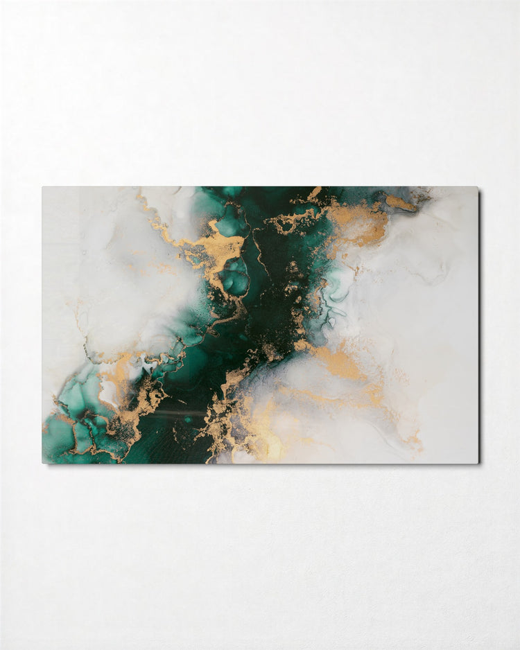 Emerald Marble With Gold glass wall art, front view