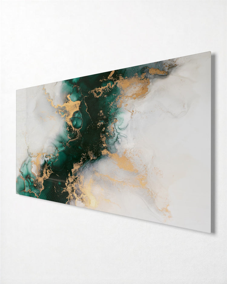 Emerald Marble With Gold glass wall art, side view