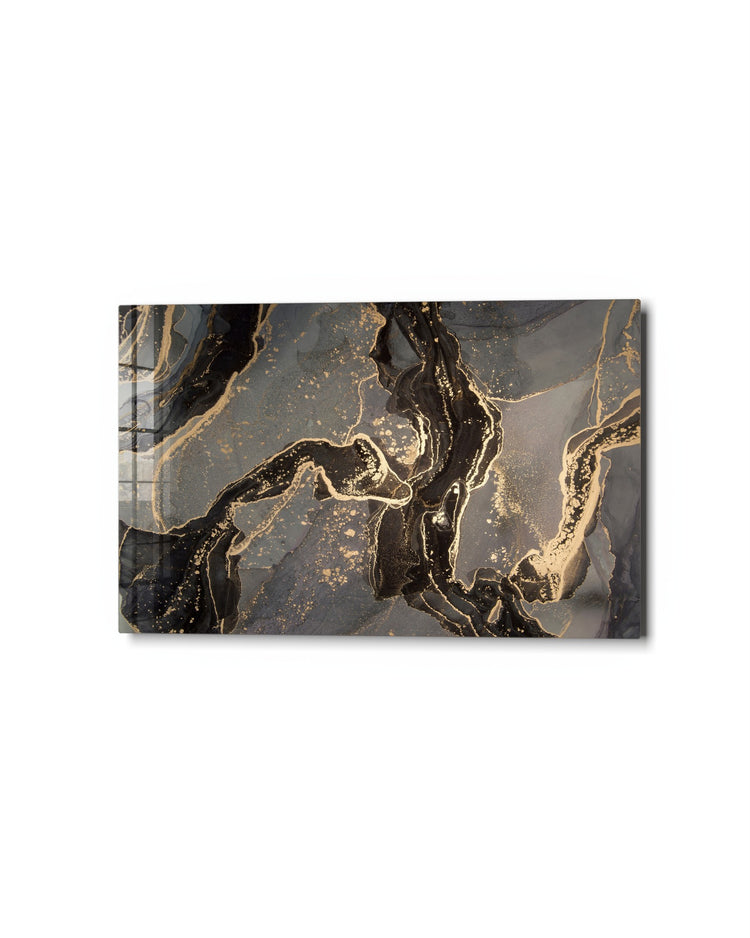 Black Marble, Gold Veins No. 2 glass wall art, studio view