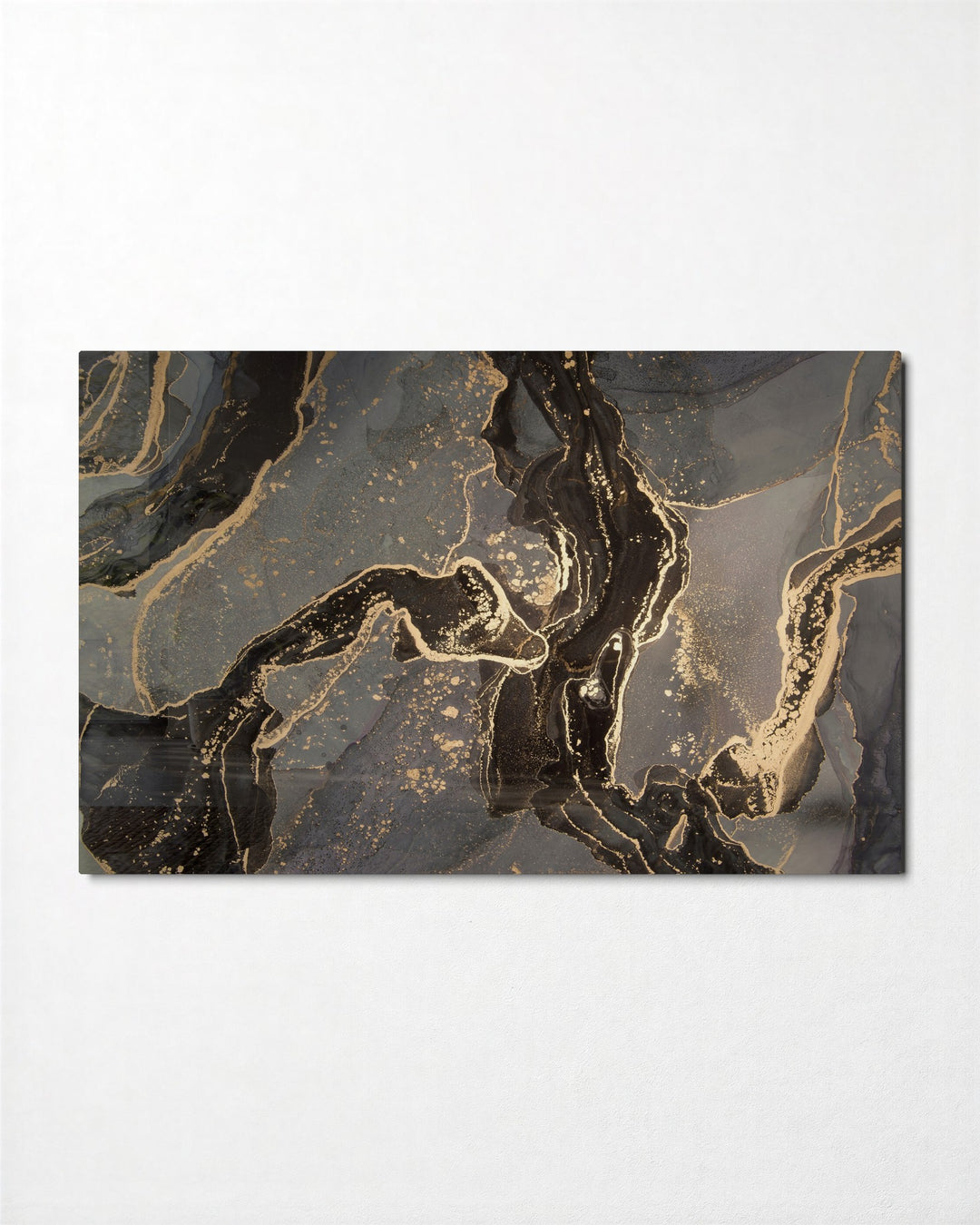 Black Marble, Gold Veins No. 2 glass wall art, front view