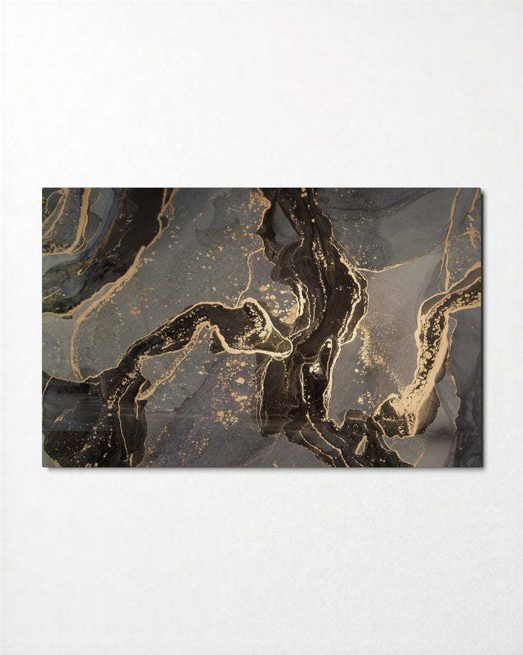 Black Marble, Gold Veins No. 2 glass wall art, front view