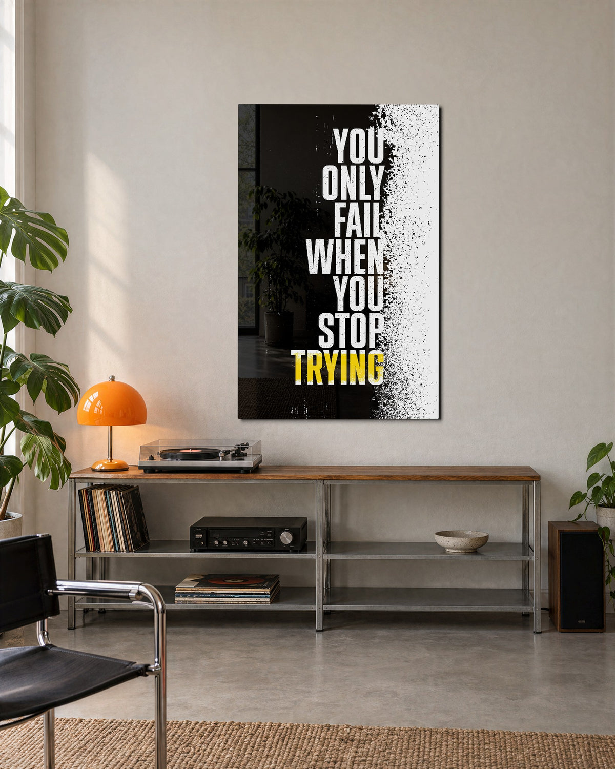 Fail Only When You Stop glass wall art, lifestyle view