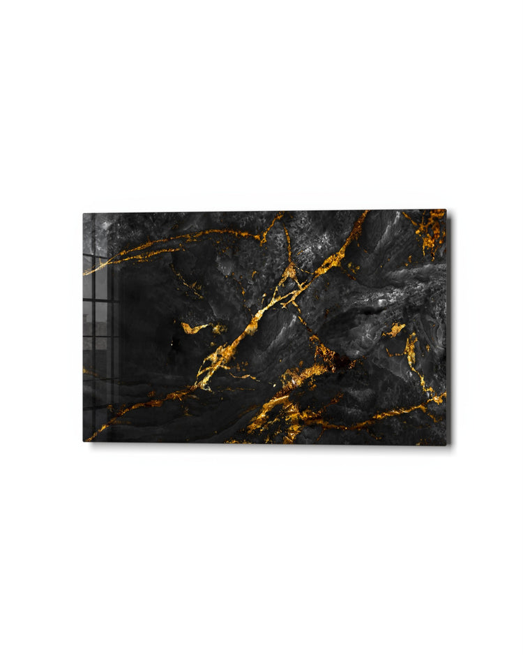 Black Marble, Gold Veins glass wall art, studio view