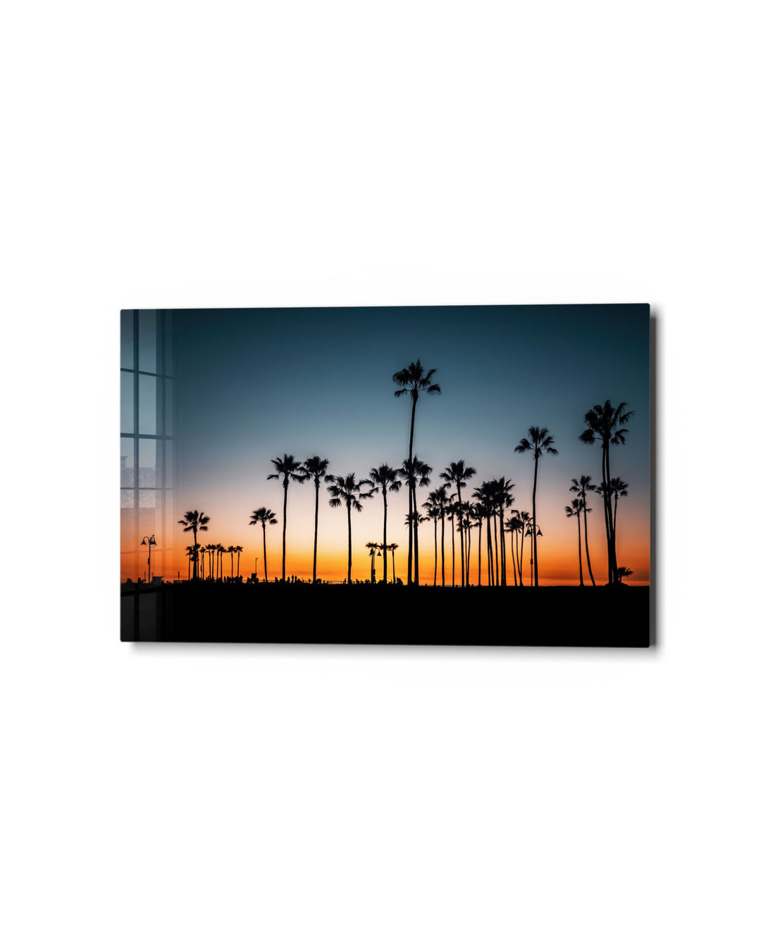 Palms at Blue Hour glass wall art, studio view
