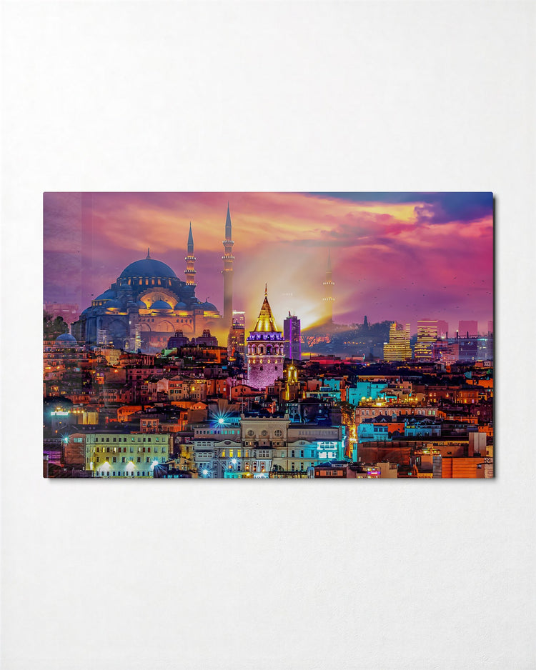 Domes and Minarets at Dusk glass wall art, front view