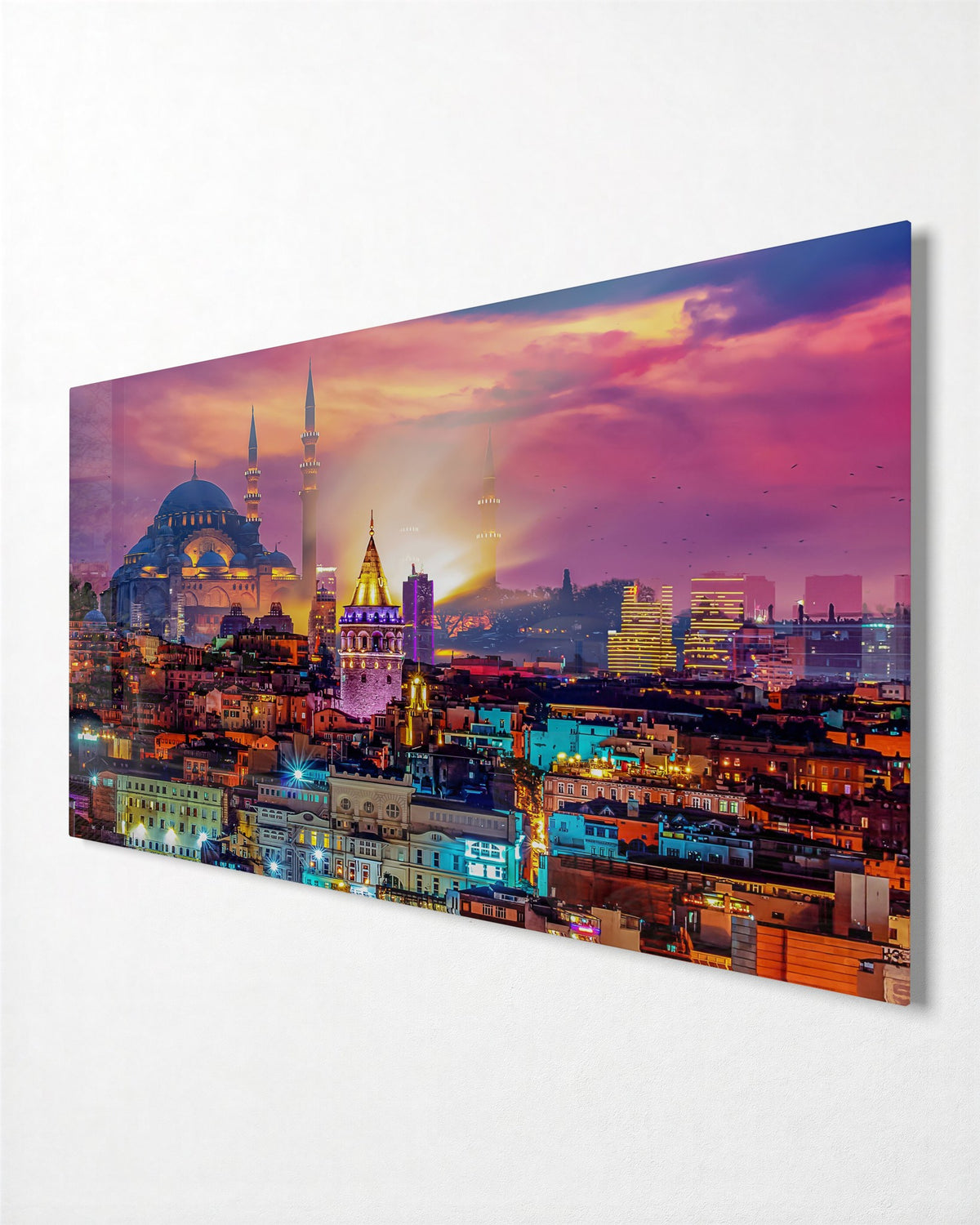 Domes and Minarets at Dusk glass wall art, side view