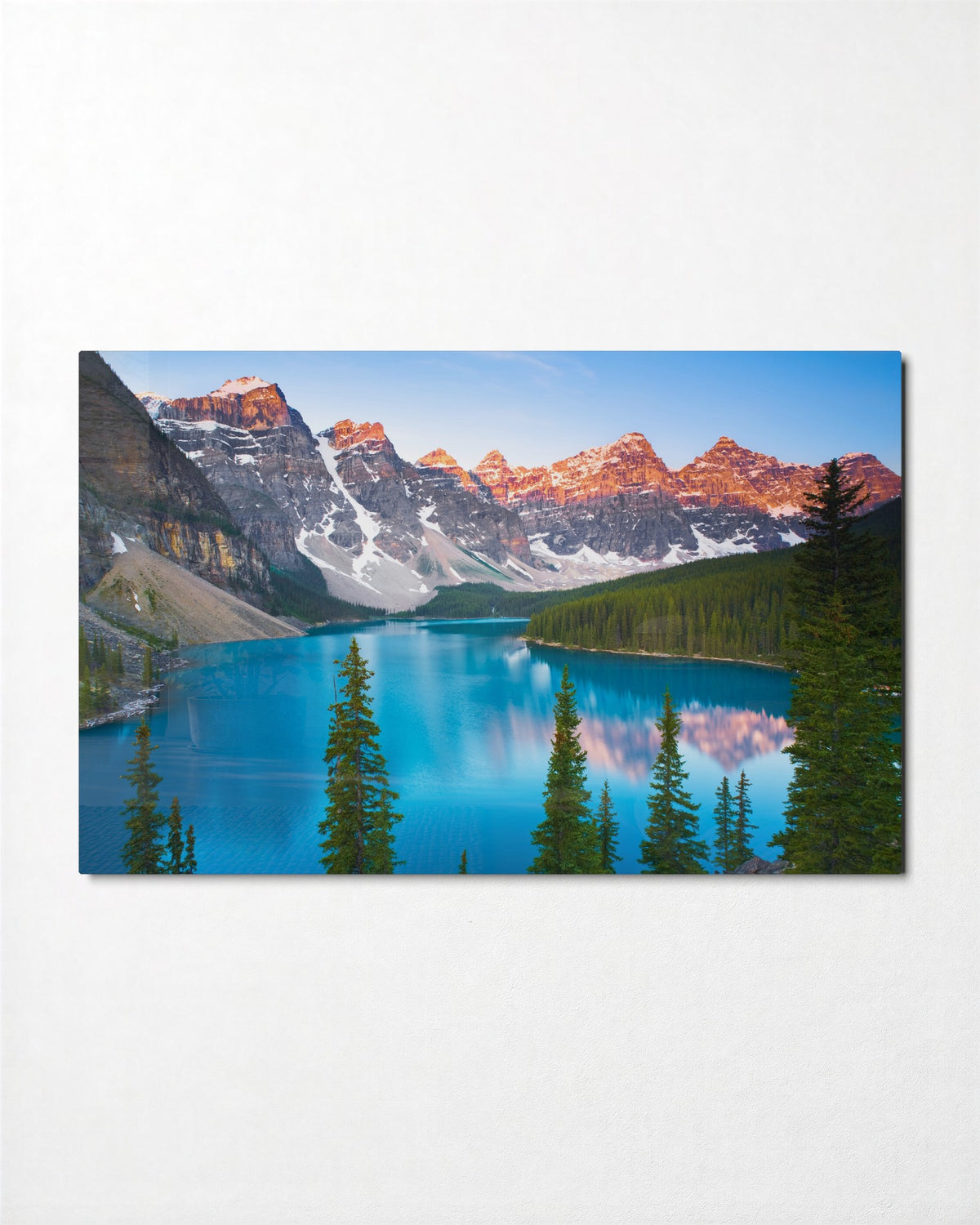 Dawn Over the Glacier Lake glass wall art, front view