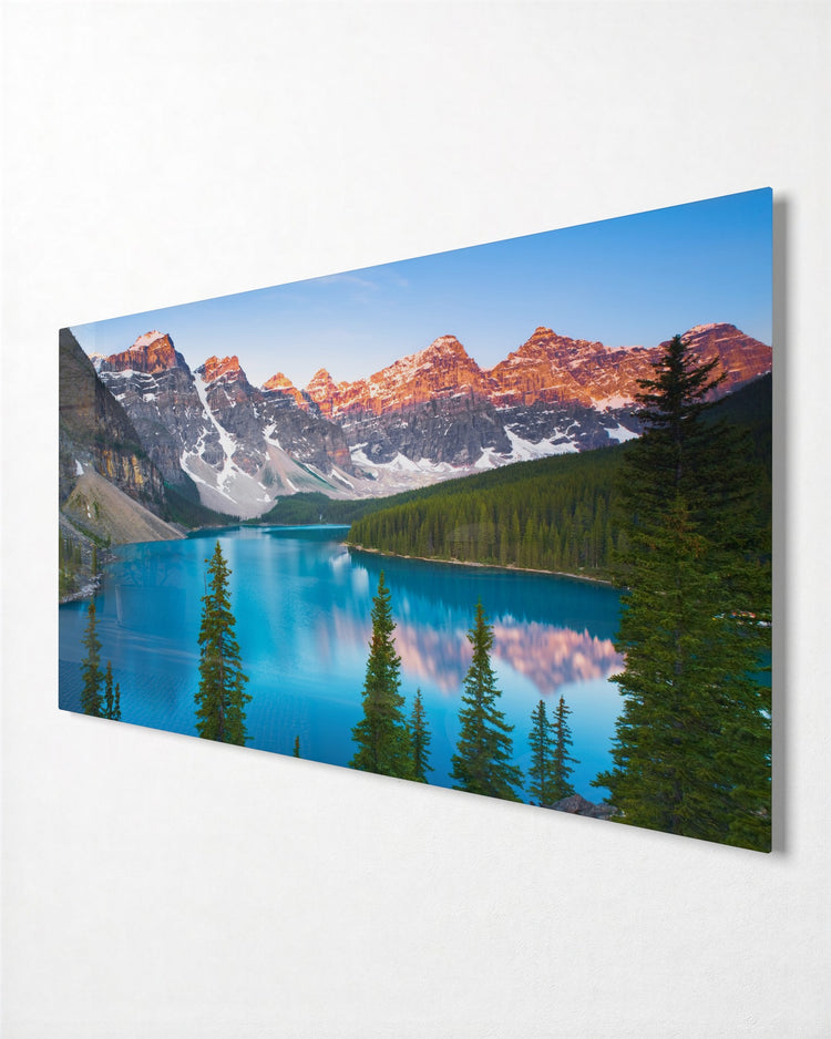 Dawn Over the Glacier Lake glass wall art, side view