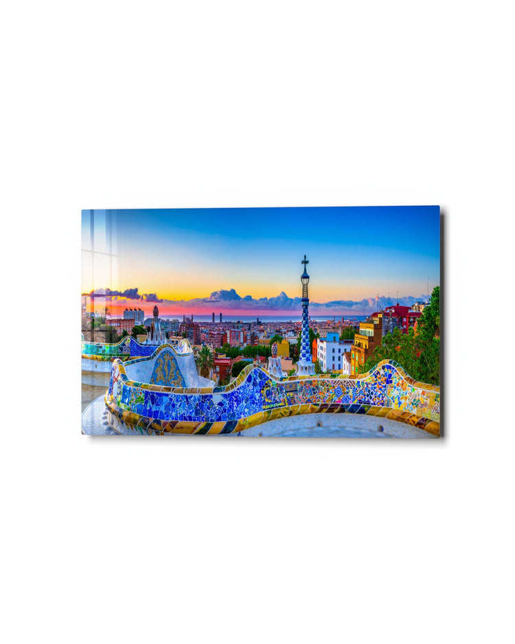 Mosaic Terrace Over the City glass wall art, studio view
