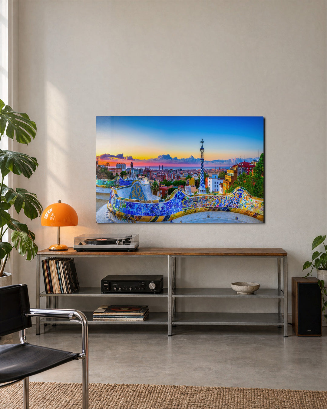 Mosaic Terrace Over the City glass wall art, lifestyle view