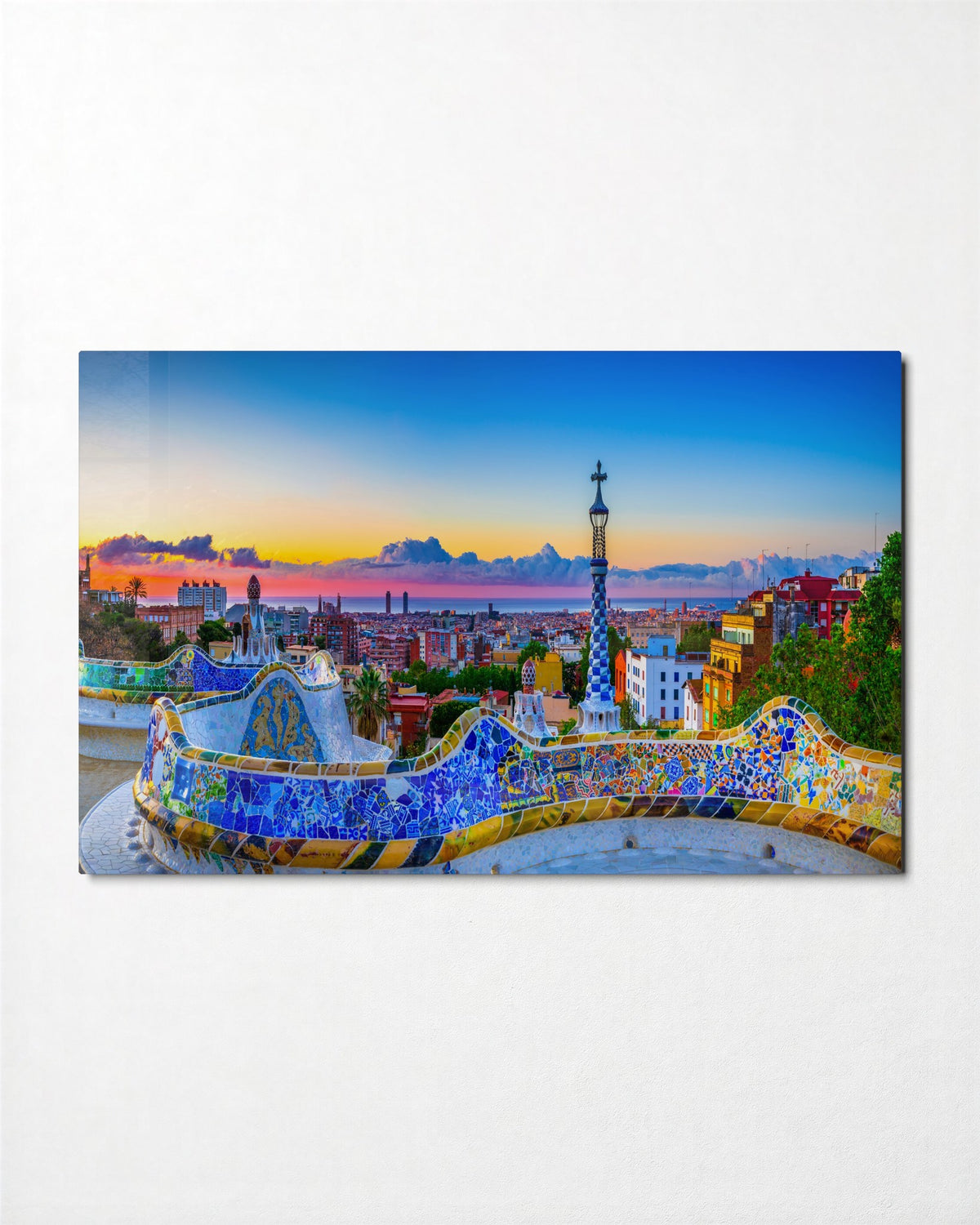Mosaic Terrace Over the City glass wall art, front view