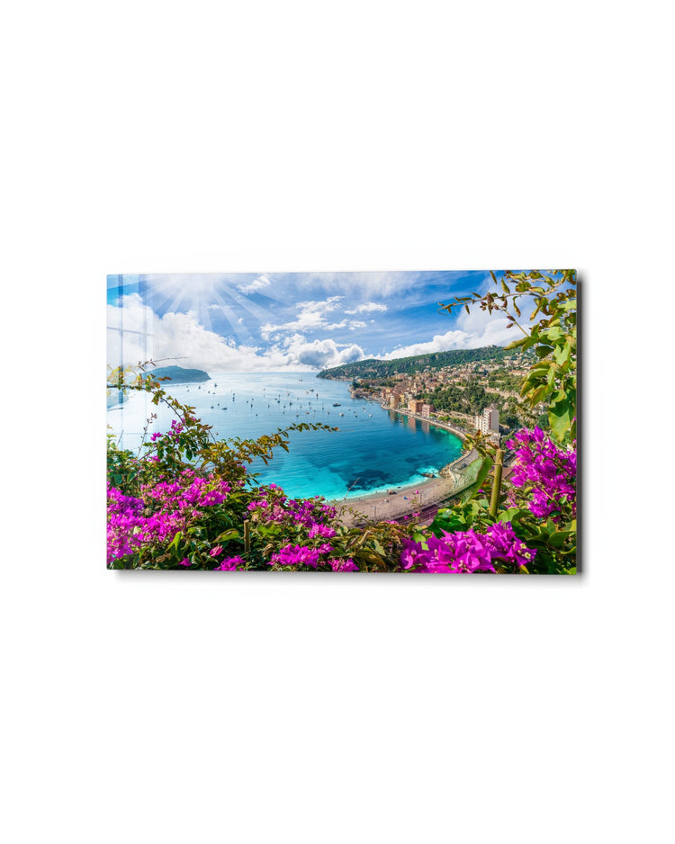 Riviera Through the Flowers glass wall art, studio view