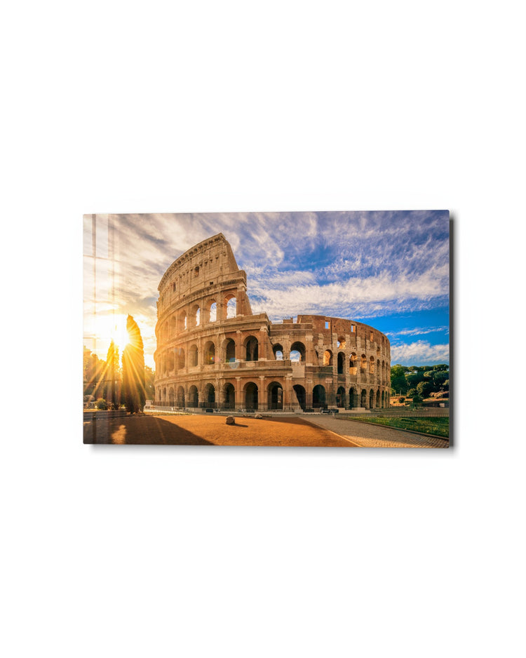 Ancient Arena in Sunlight glass wall art, studio view