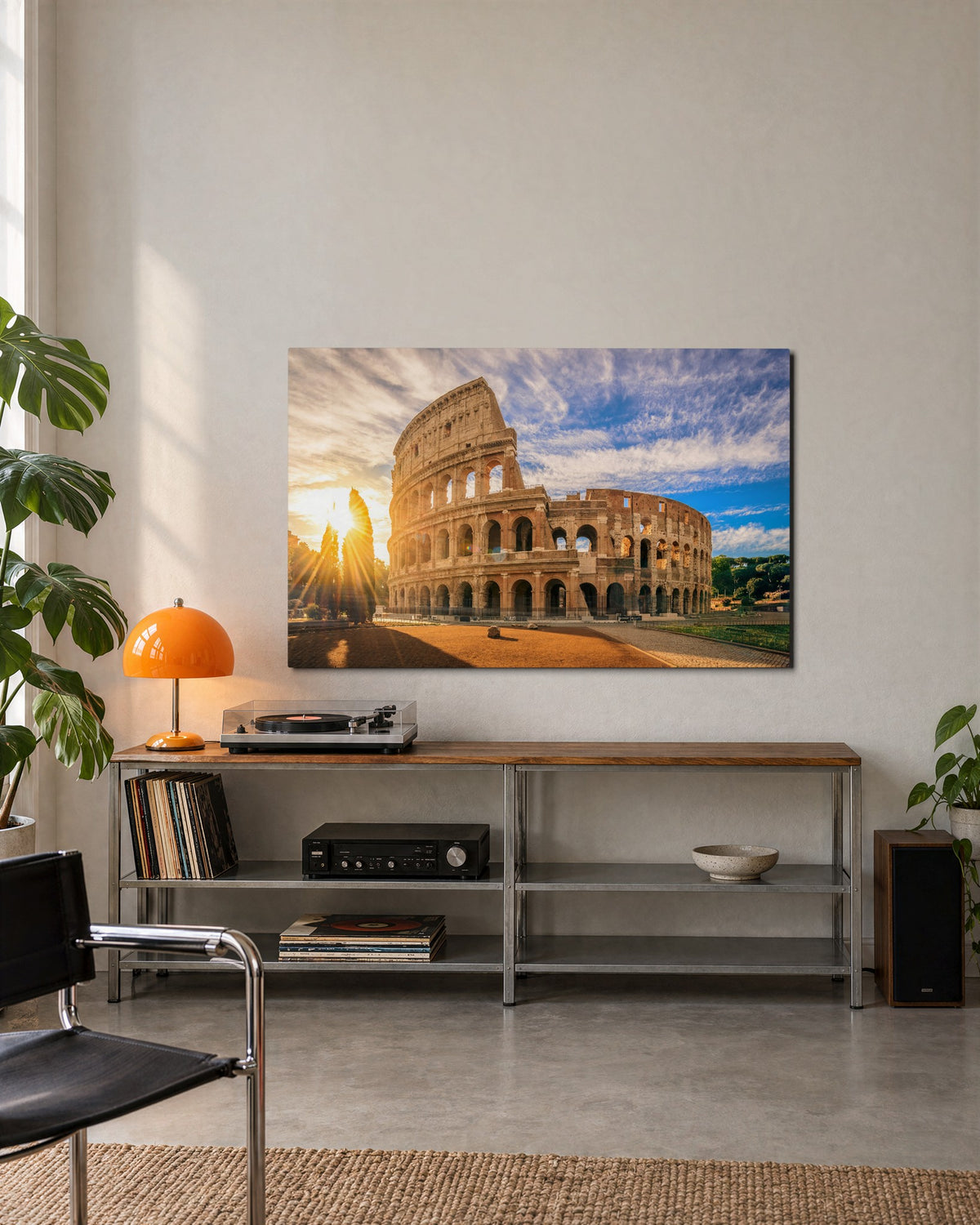 Ancient Arena in Sunlight glass wall art, lifestyle view