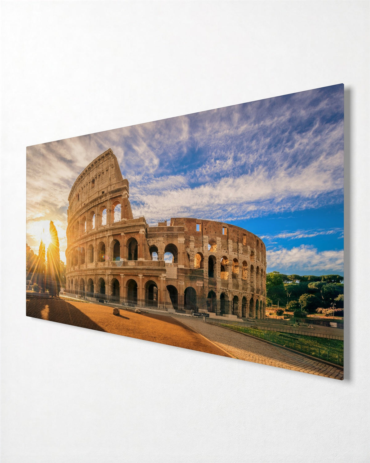 Ancient Arena in Sunlight glass wall art, side view