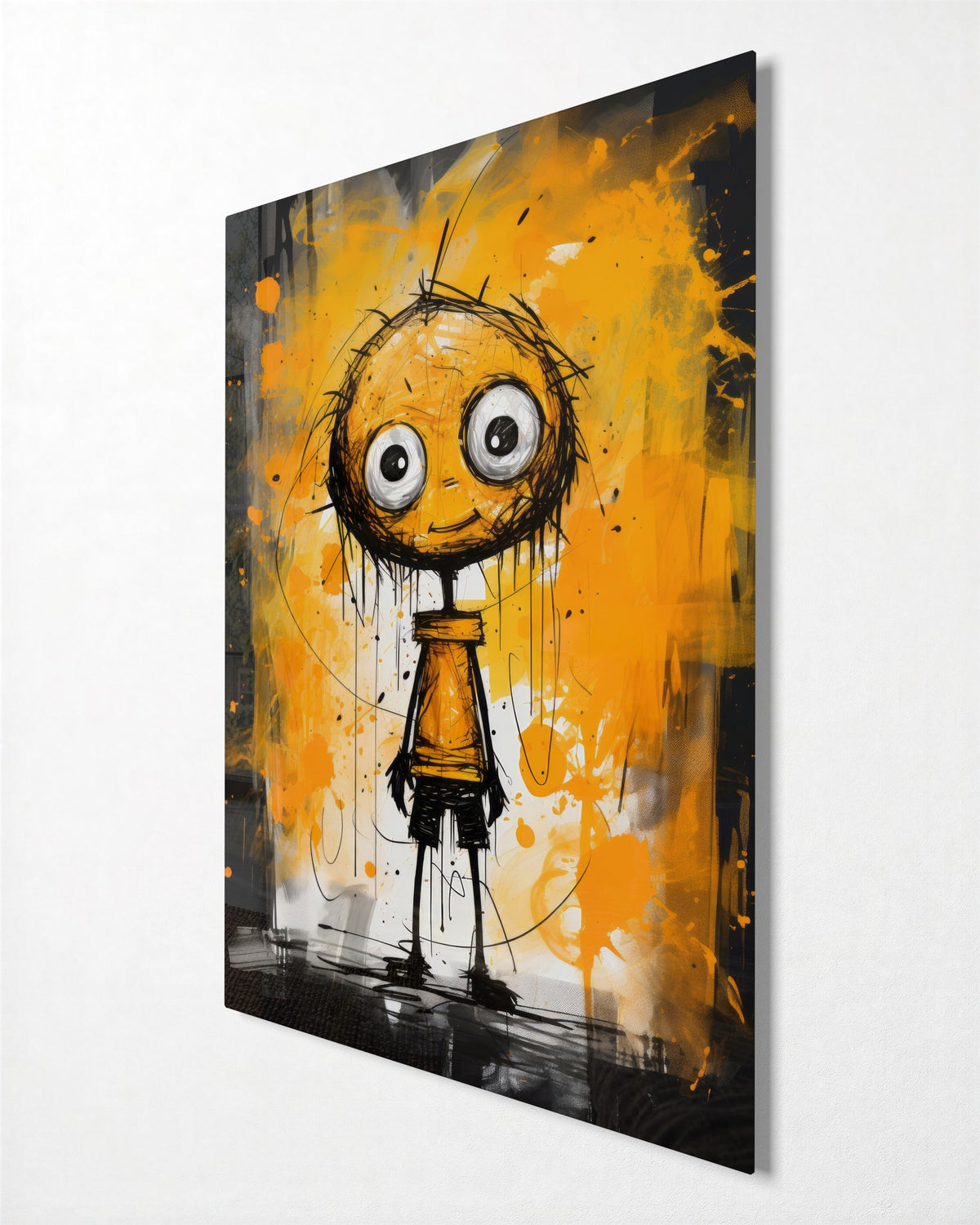 Wide-Eyed Kid in Orange glass wall art, side view