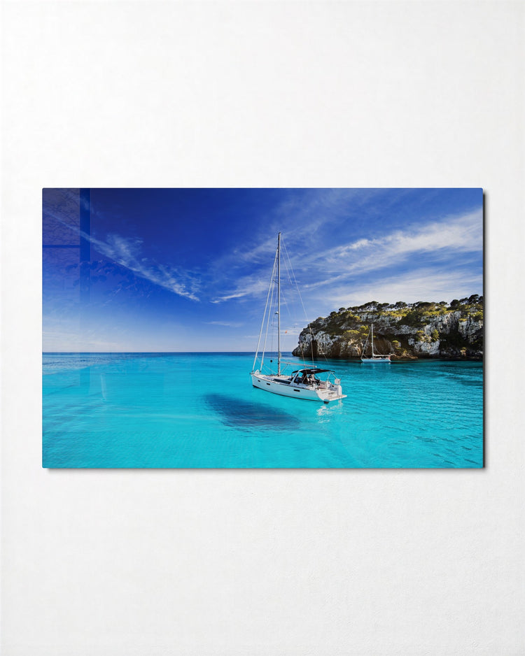 Sailboat by the Cliffs glass wall art, front view