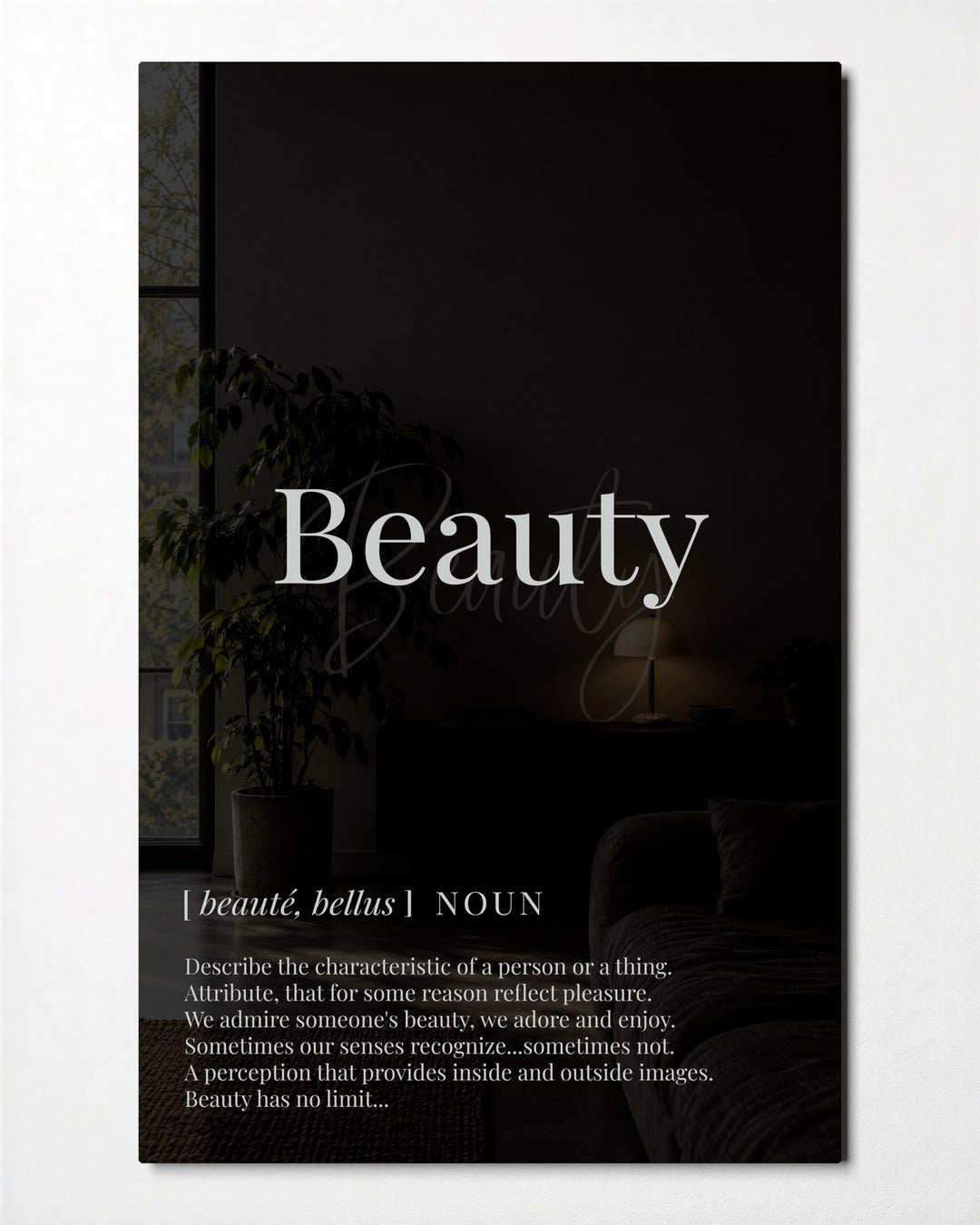 Beauty, Defined glass wall art, front view