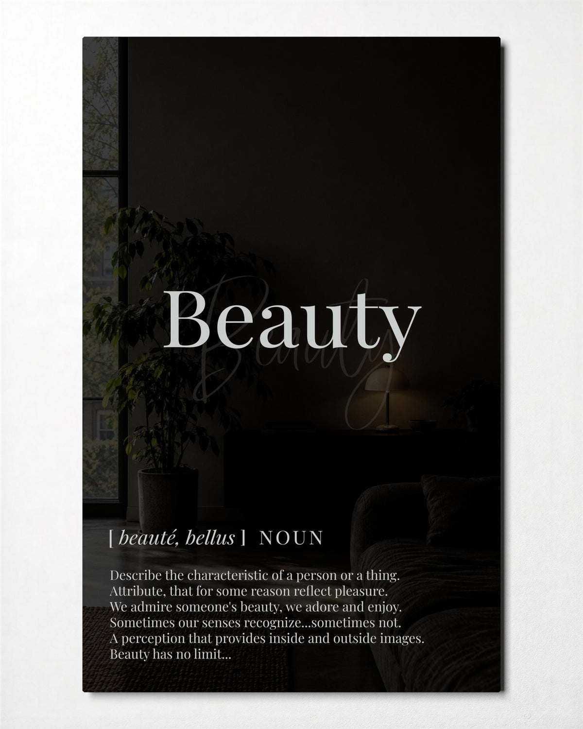 Beauty, Defined glass wall art, front view