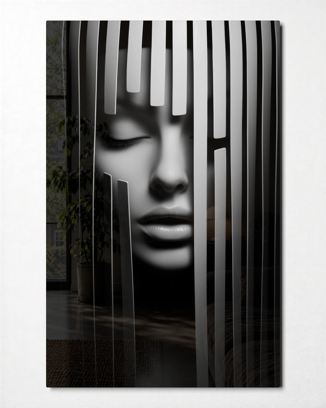 Face Behind the Stripes glass wall art, front view