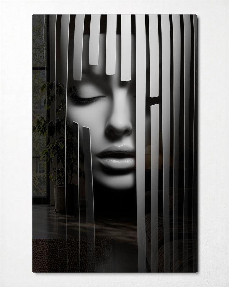 Face Behind the Stripes glass wall art, front view
