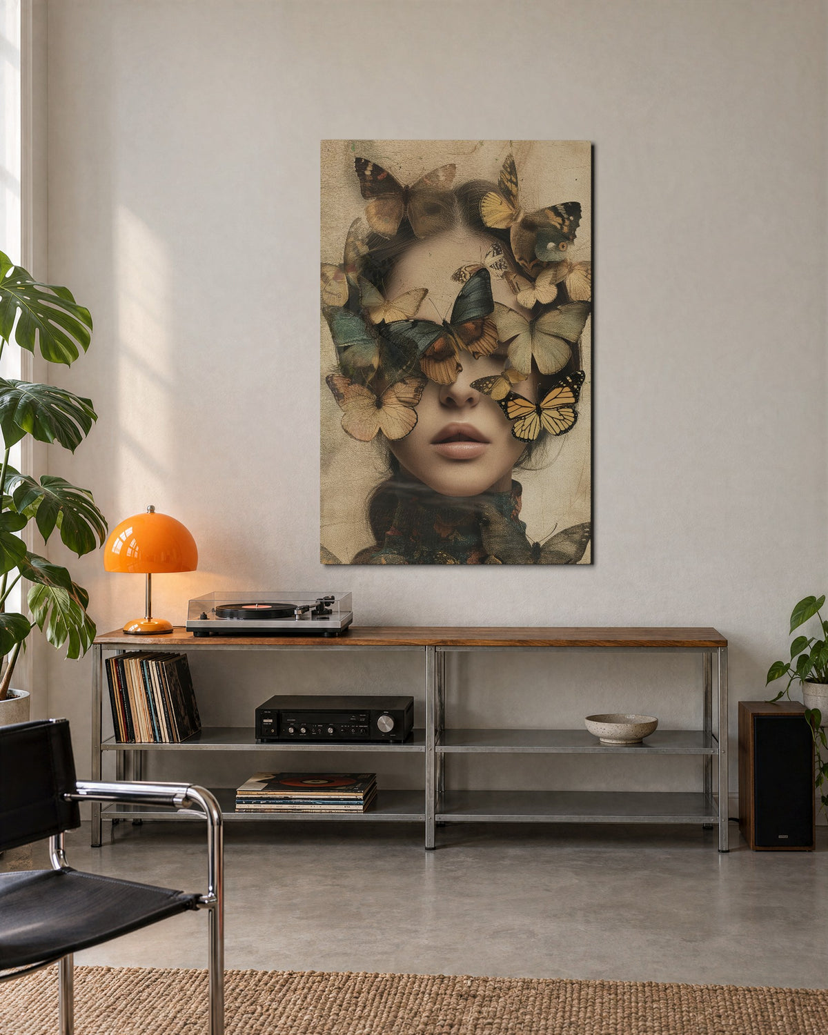 Veiled by Butterflies glass wall art, lifestyle view