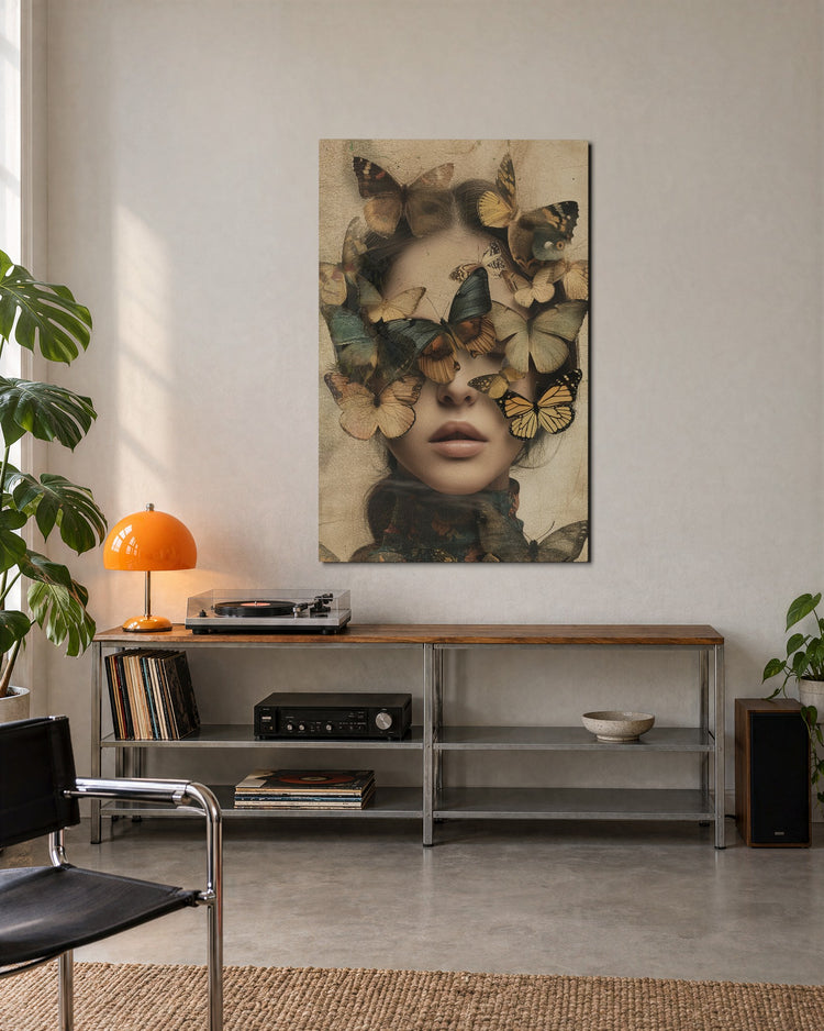 Veiled by Butterflies glass wall art, lifestyle view
