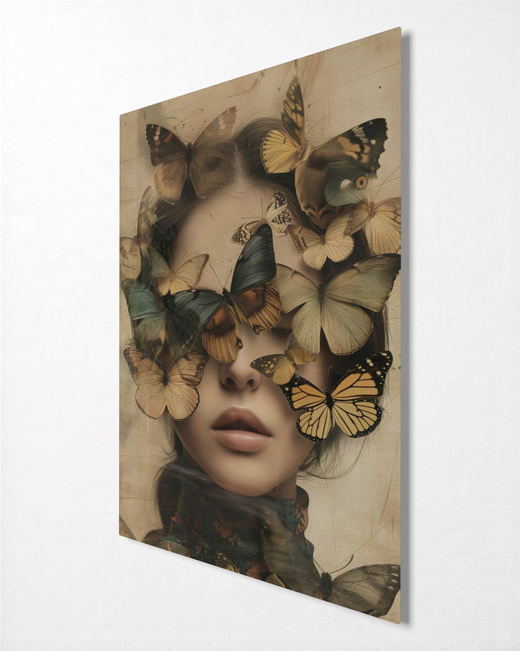 Veiled by Butterflies glass wall art, side view