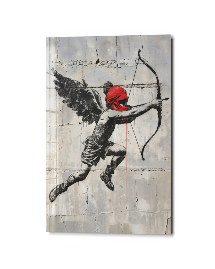 Cupid With a Red Mask glass wall art, studio view