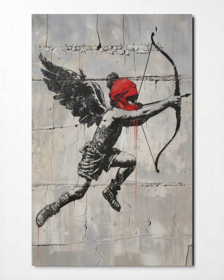 Cupid With a Red Mask glass wall art, front view